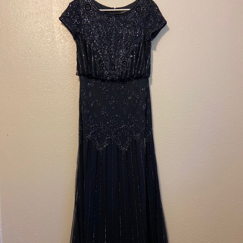 Adriana Papell maxi modest navy blue dress